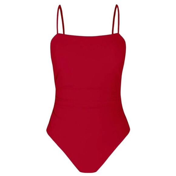 Cupshe Womens One Piece Swimsuit XL Red Square Neck Ruched Cutout Strappy - Picture 4 of 9